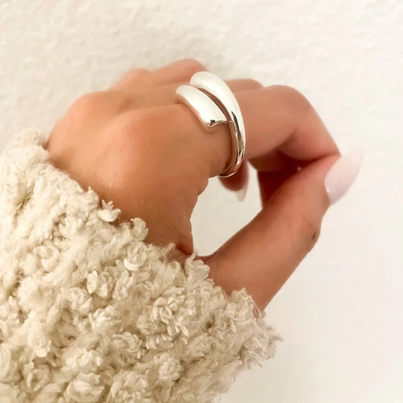 925 Sterling Silver Double Bar Ring Minimalist Chunky Bar Ring Wrap Ring - Picture 8 of 10